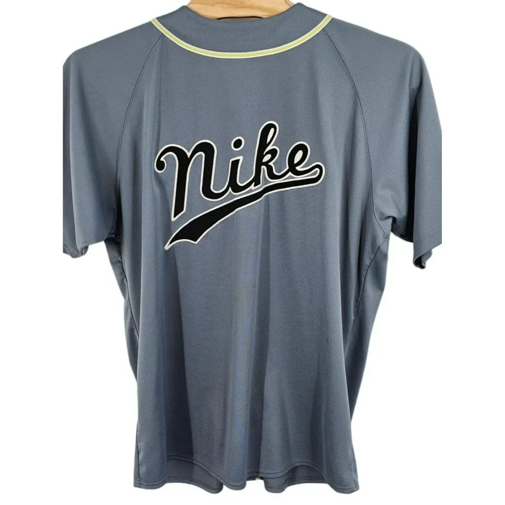 Nike Vintage Baseball Jersey Button‎ Up Spellout Embroidered Gray 2XL Swoosh 90s
